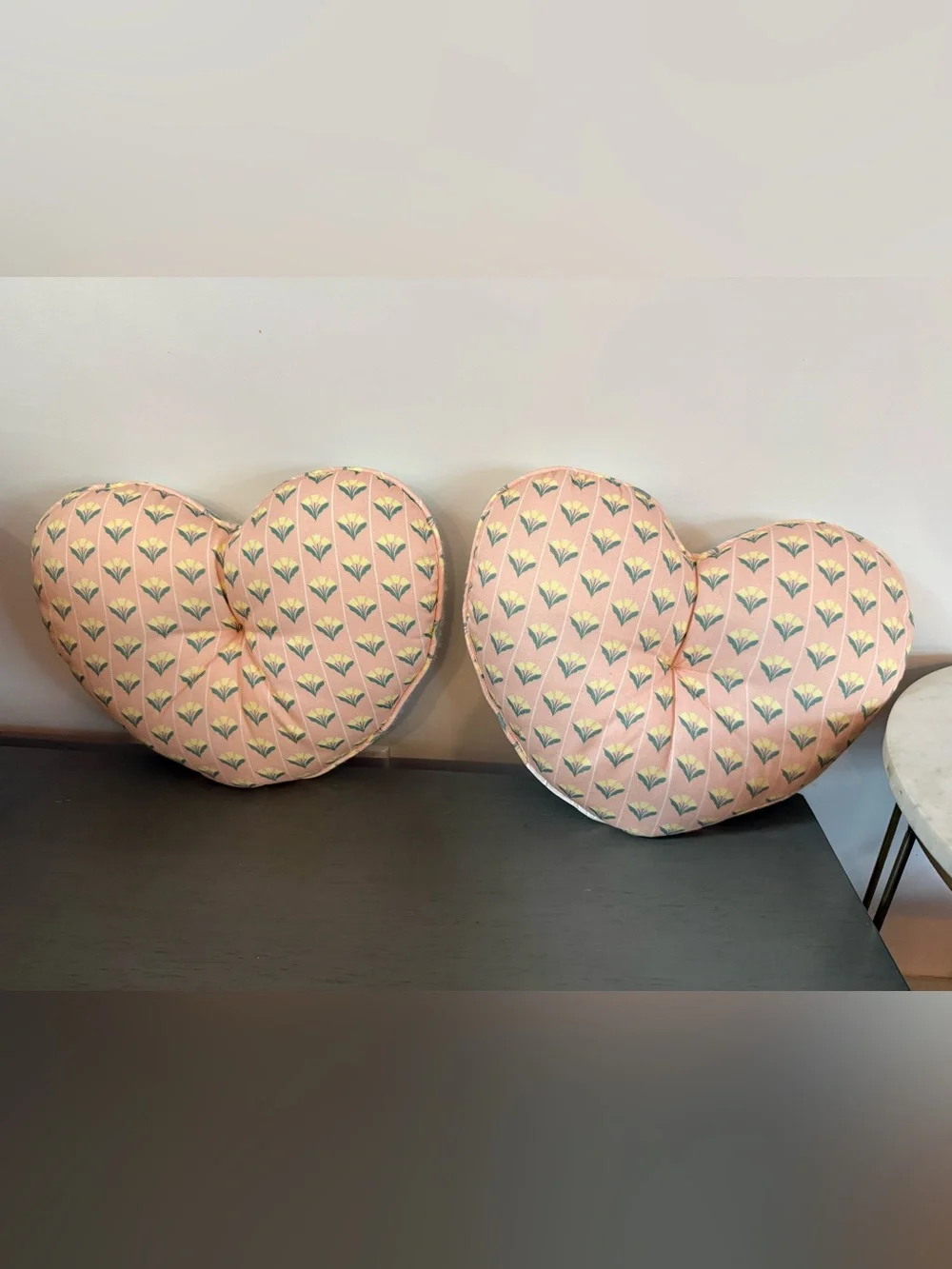 Heart Reversible Mini Decorative Pillow White Soft Pink Flower Floral- Set of 2